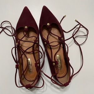 Burgundy tie up flats